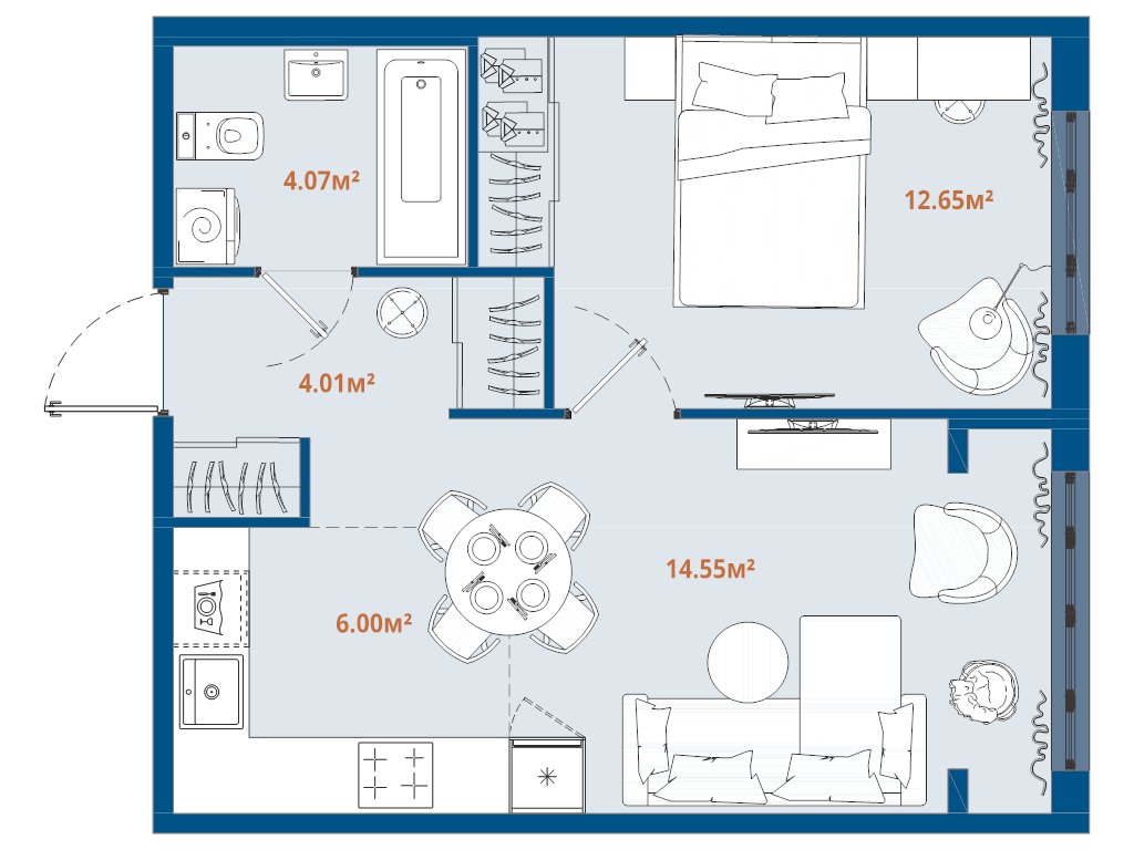 2 ккв (Евро) 41,3 м²