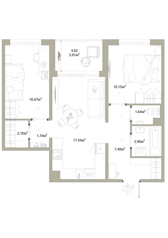 3 ккв (Евро) 56,3 м²