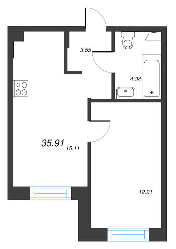 2 ккв (Евро) 35,9 м²
