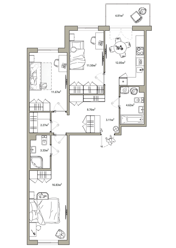 3 ккв 75,6 м²
