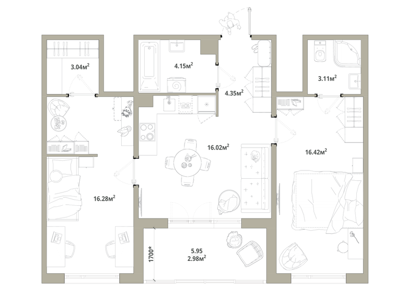 3 ккв (Евро) 66,4 м²