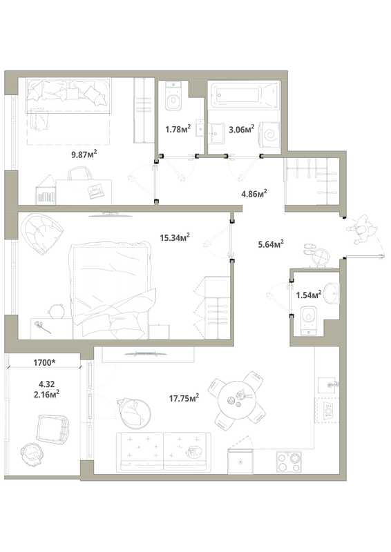 3 ккв (Евро) 62 м²