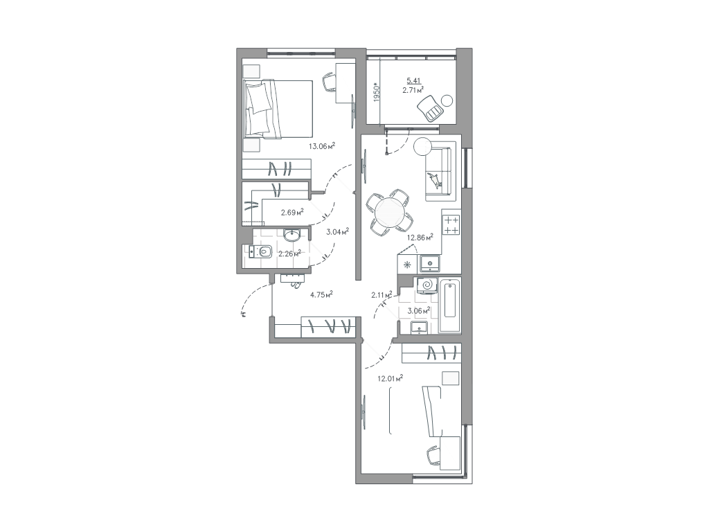 2 ккв 58,6 м²