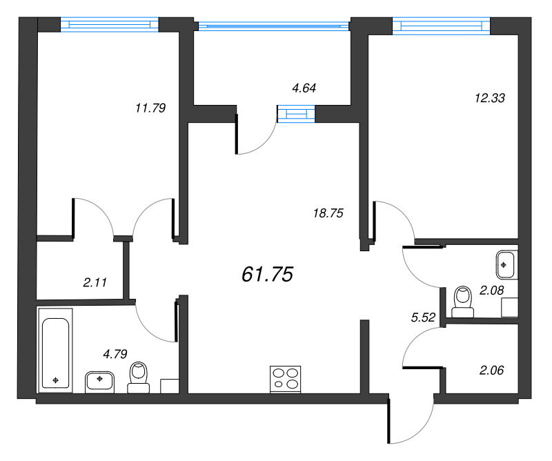 3 ккв (Евро) 61,8 м²