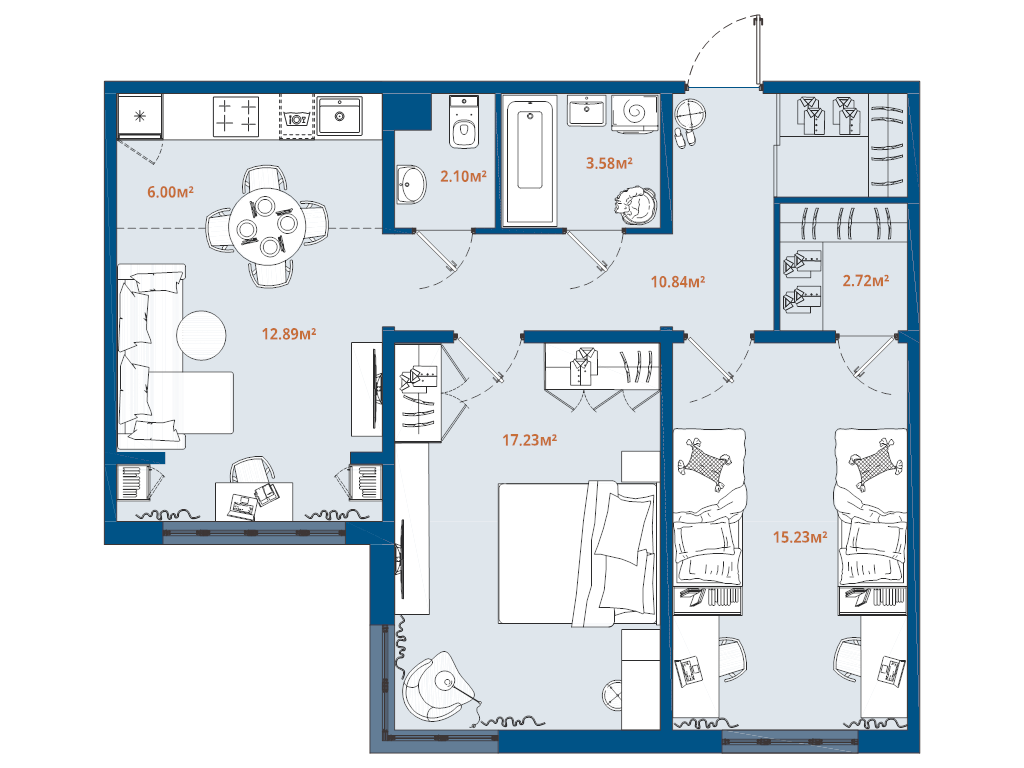 3 ккв (Евро) 70,6 м²