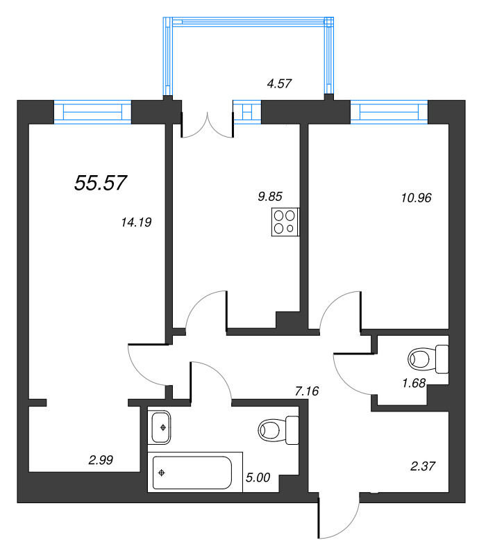 2 ккв 55,6 м²