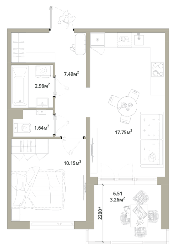 2 ккв (Евро) 43,3 м²