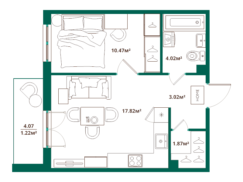 2 ккв (Евро) 38,4 м²