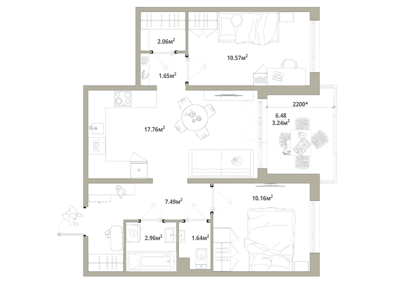 3 ккв (Евро) 57,5 м²
