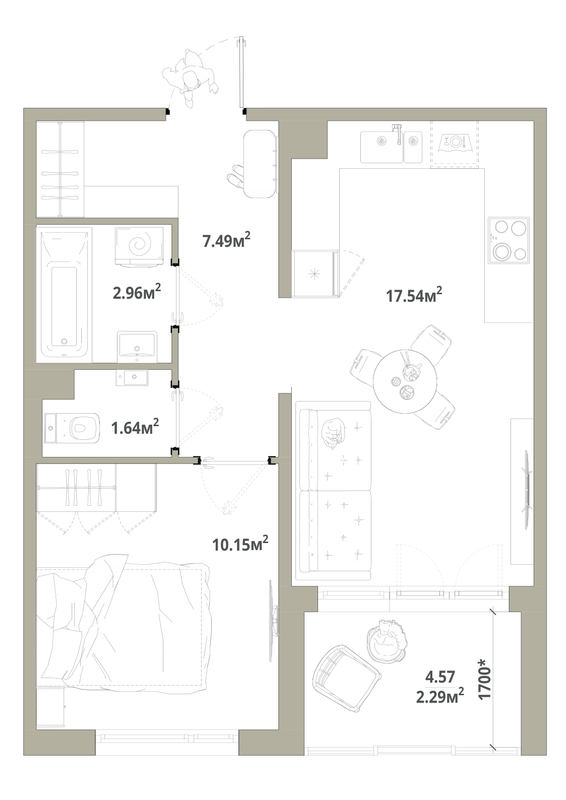 2 ккв (Евро) 42,1 м²