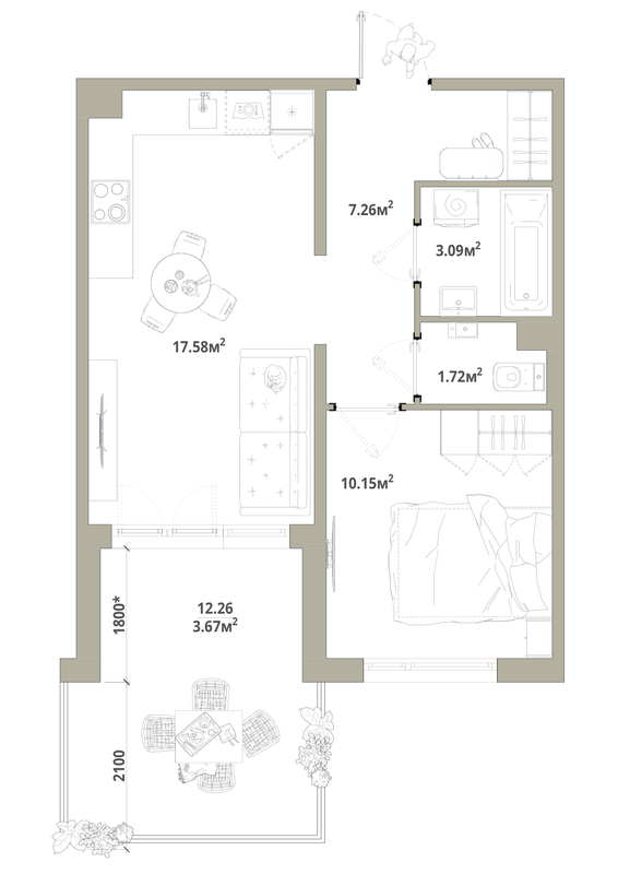 2 ккв (Евро) 43,5 м²