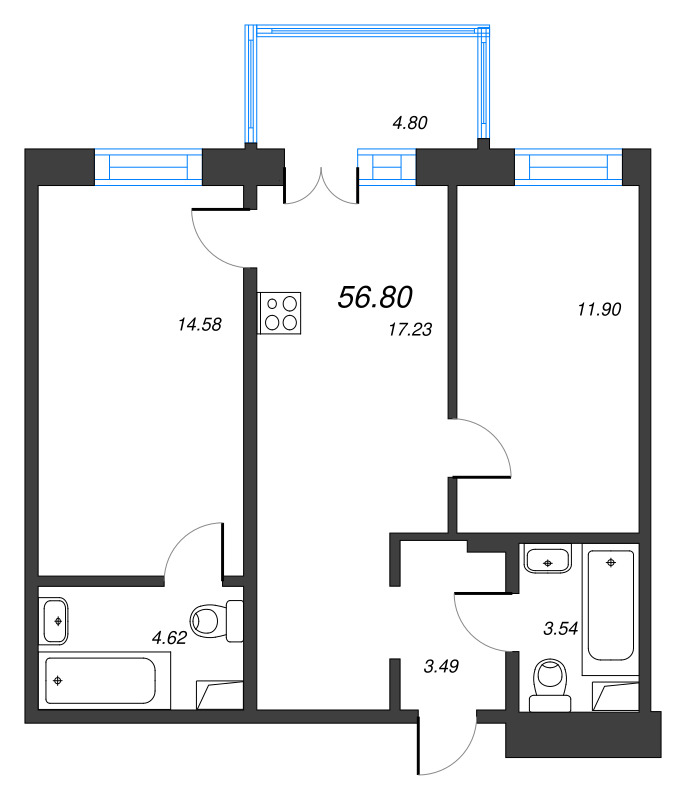 3 ккв (Евро) 56,8 м²