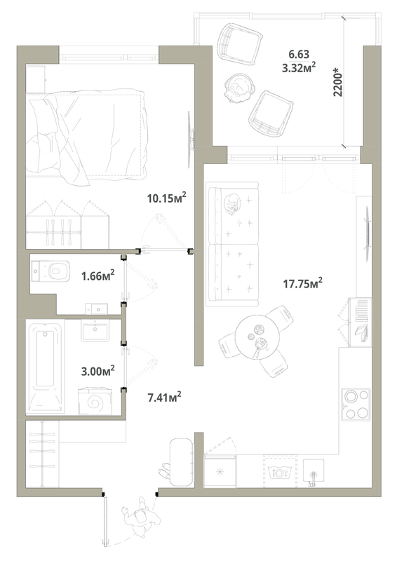 2 ккв (Евро) 43,3 м²