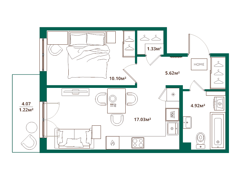2 ккв (Евро) 40,2 м²