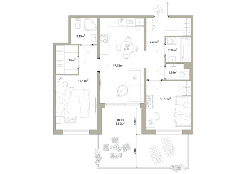 3 ккв (Евро) 64,8 м²