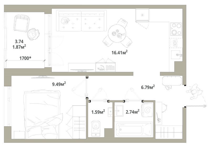 2 ккв (Евро) 38,9 м²