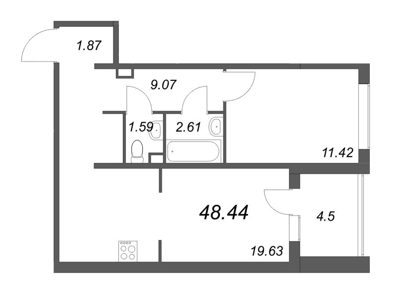 2 ккв (Евро) 48,4 м²