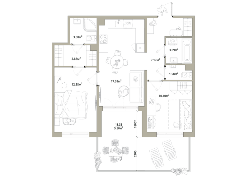 3 ккв (Евро) 64,5 м²