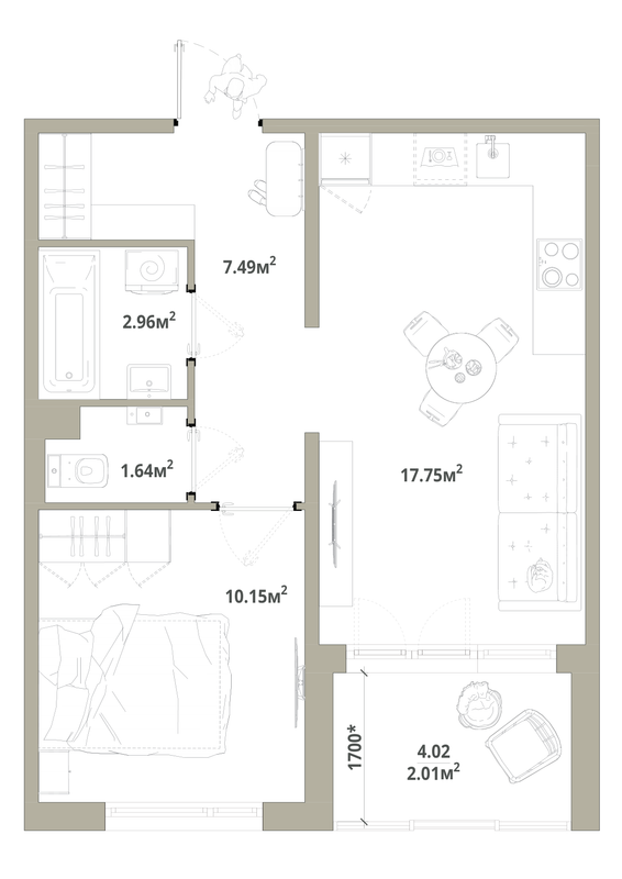 2 ккв (Евро) 42 м²