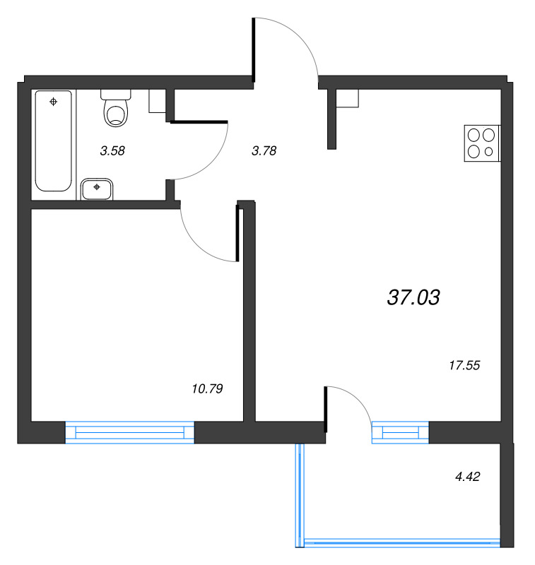 2 ккв (Евро) 37 м²