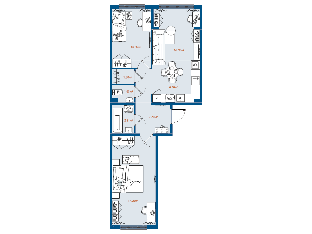3 ккв (Евро) 61,7 м²