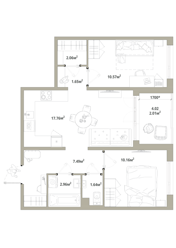 3 ккв (Евро) 56,3 м²