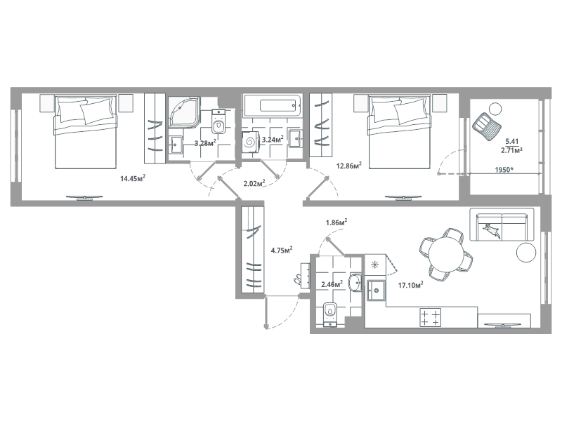 3 ккв (Евро) 64,7 м²