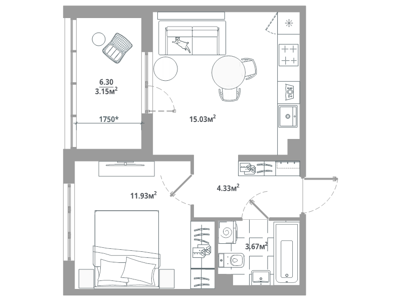 2 ккв (Евро) 38,1 м²