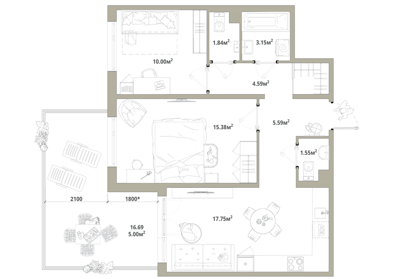 3 ккв (Евро) 64,9 м²