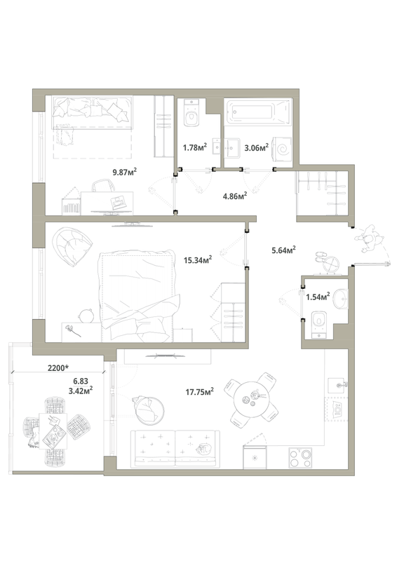 3 ккв (Евро) 63,3 м²