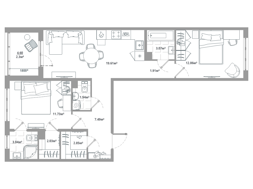 3 ккв (Евро) 68,8 м²