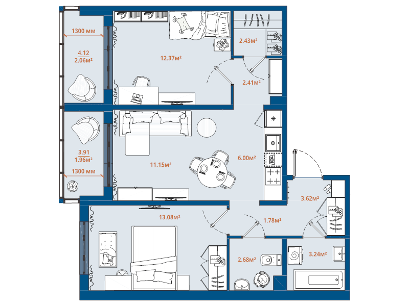 3 ккв (Евро) 62,8 м²