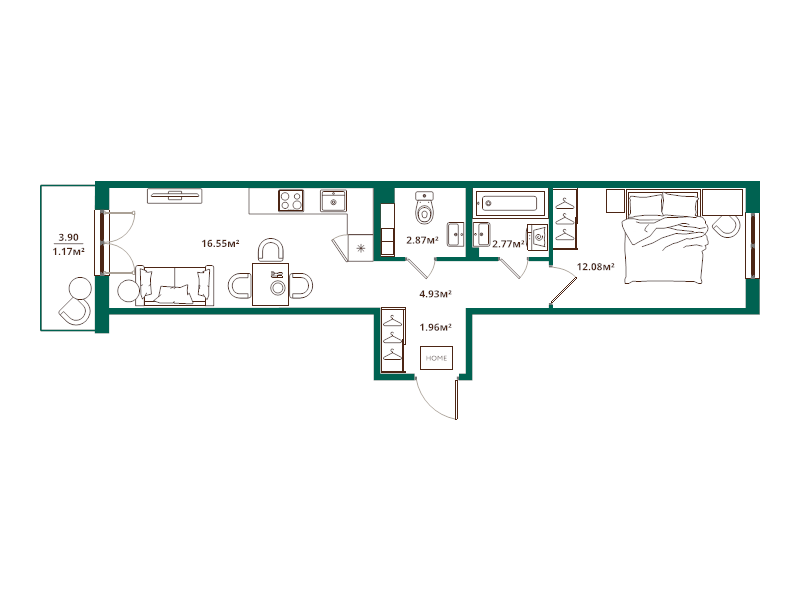 2 ккв (Евро) 42,3 м²