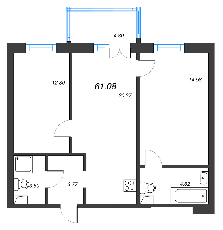 3 ккв (Евро) 61,1 м²