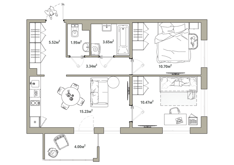3 ккв (Евро) 52,1 м²