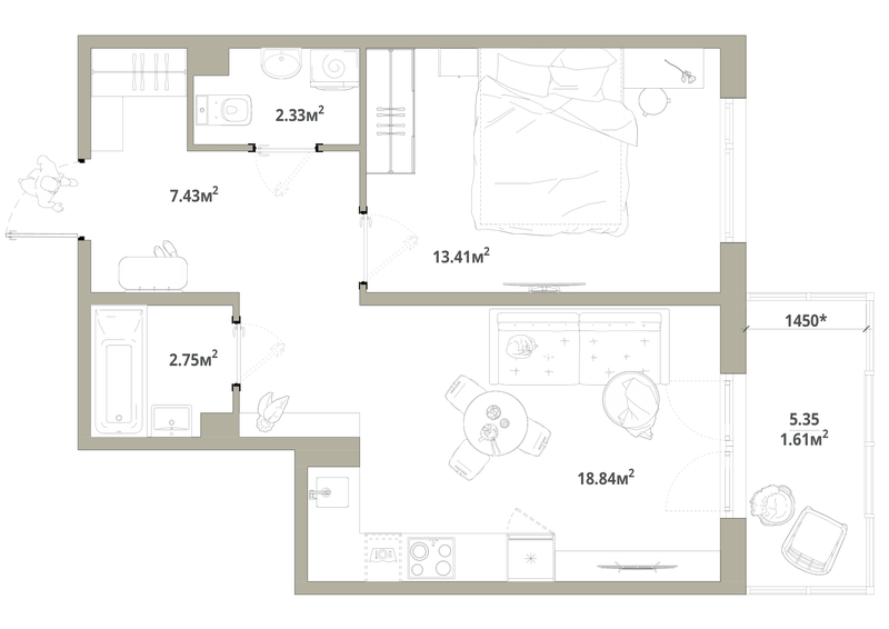 2 ккв (Евро) 46,4 м²