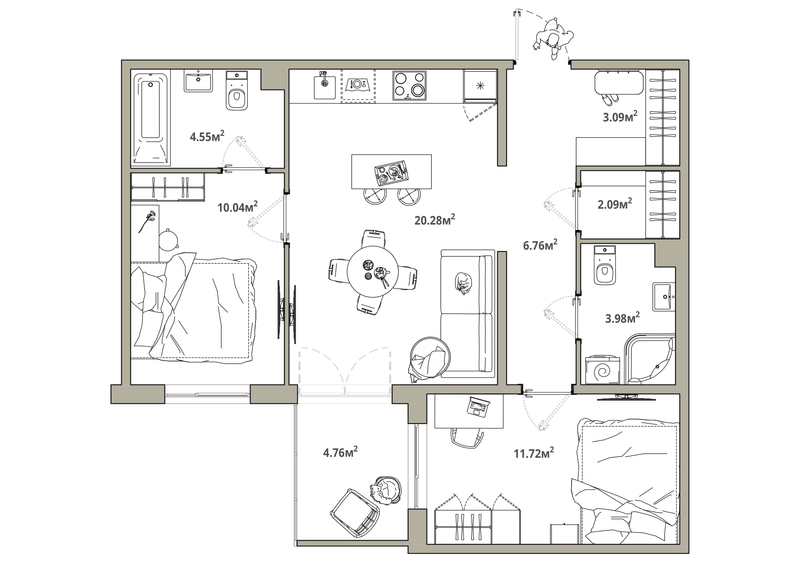 3 ккв (Евро) 64,9 м²