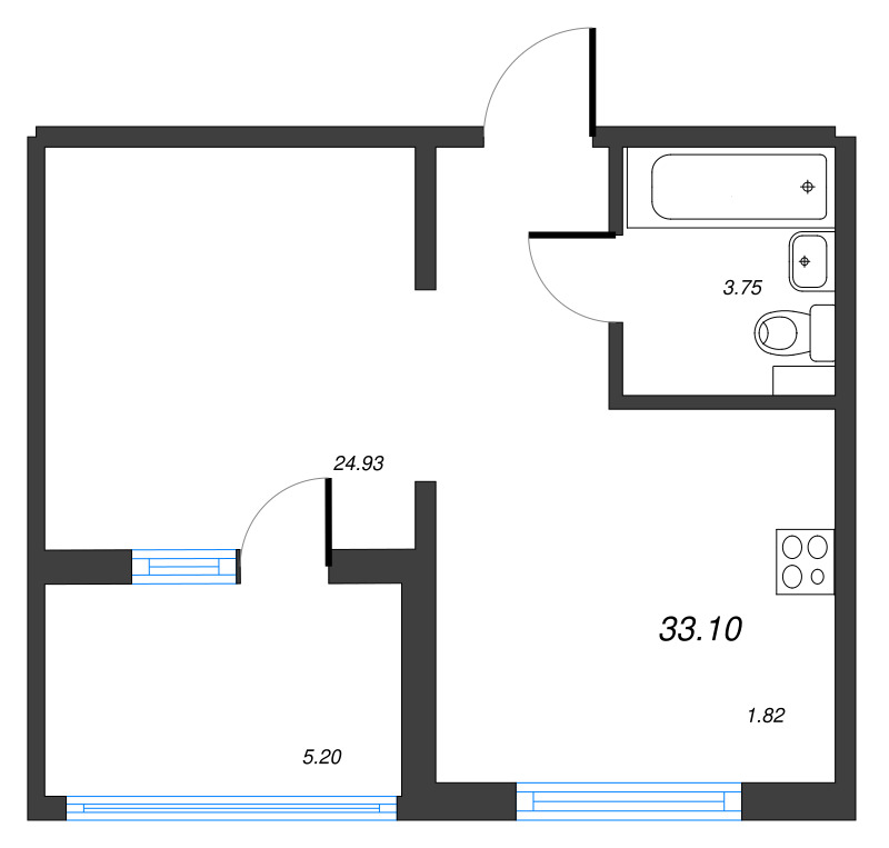 Студия 33,1 м²