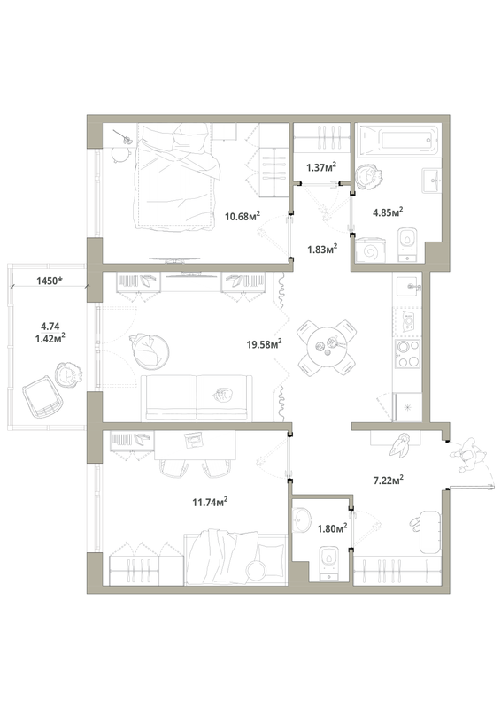 3 ккв (Евро) 60,5 м²