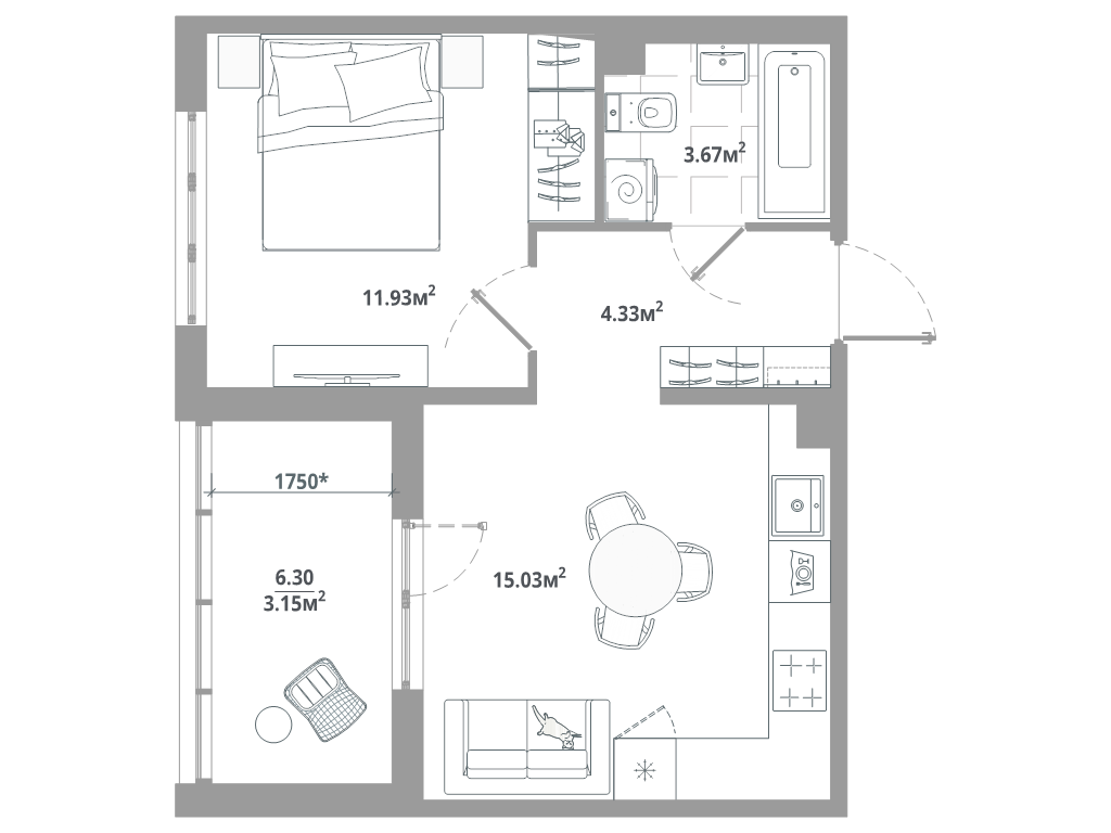 2 ккв (Евро) 38,1 м²