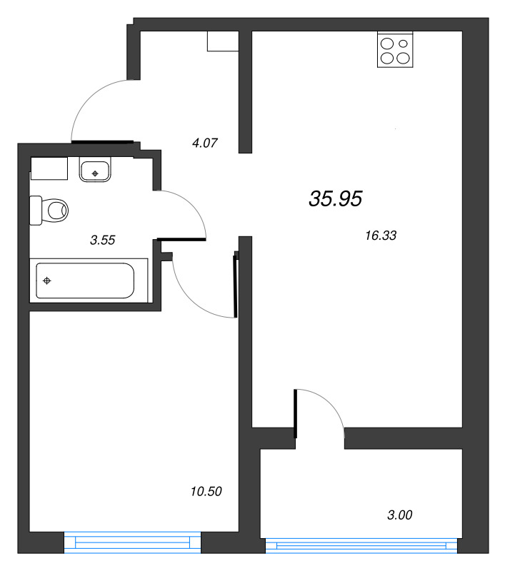 2 ккв (Евро) 36 м²
