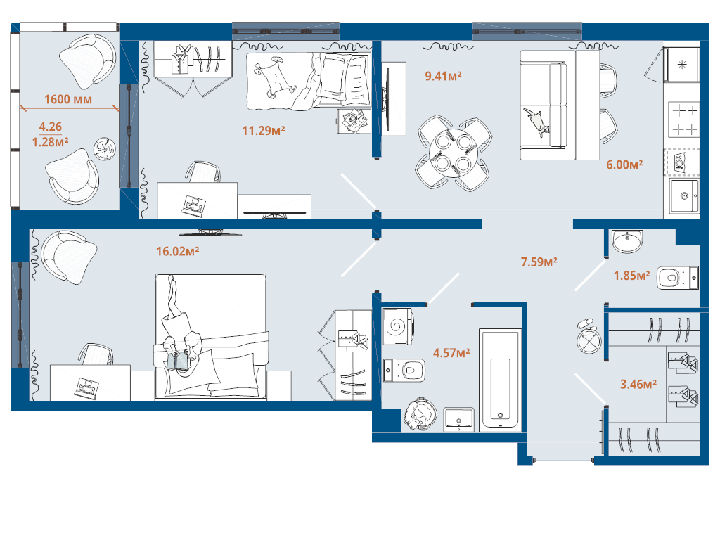 2 ккв 61,5 м²