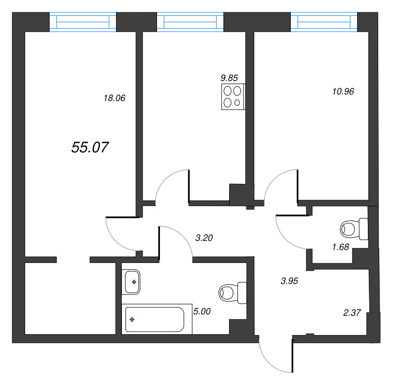 2 ккв 55,1 м²