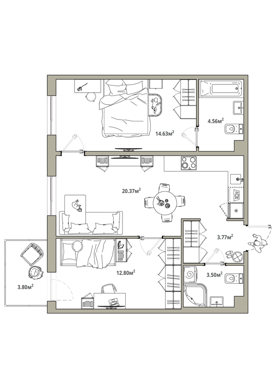 3 ккв (Евро) 60,8 м²
