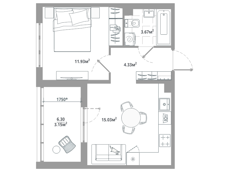 2 ккв (Евро) 38,1 м²