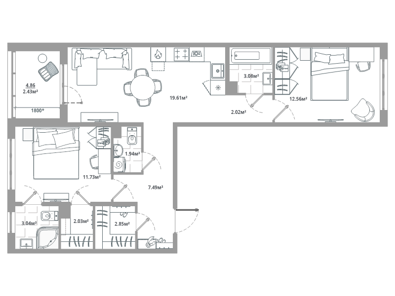 3 ккв (Евро) 68,8 м²