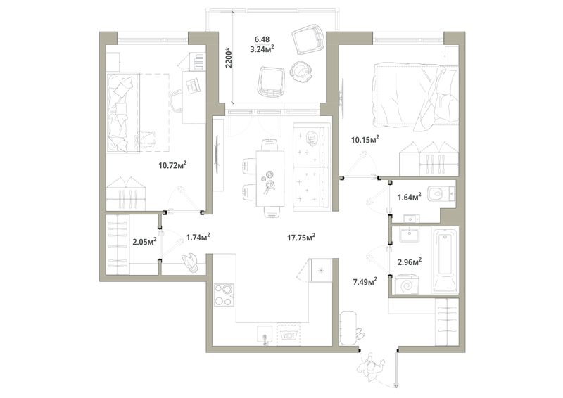 3 ккв (Евро) 57,7 м²