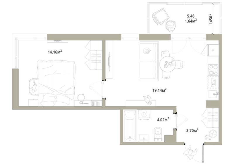 2 ккв (Евро) 42,7 м²