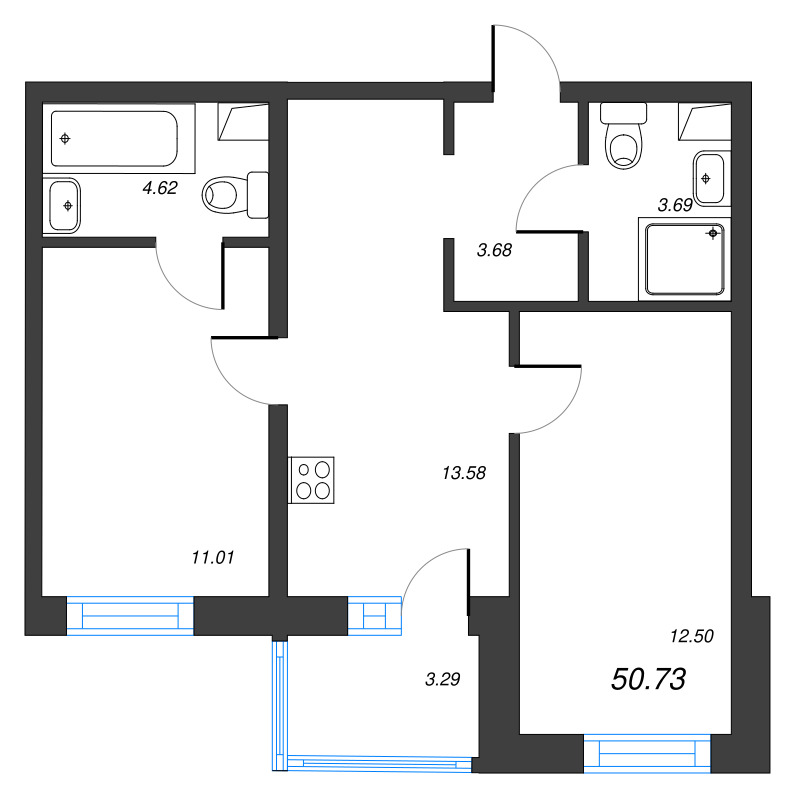 2 ккв 50,7 м²