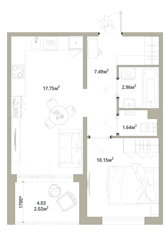 2 ккв (Евро) 42 м²